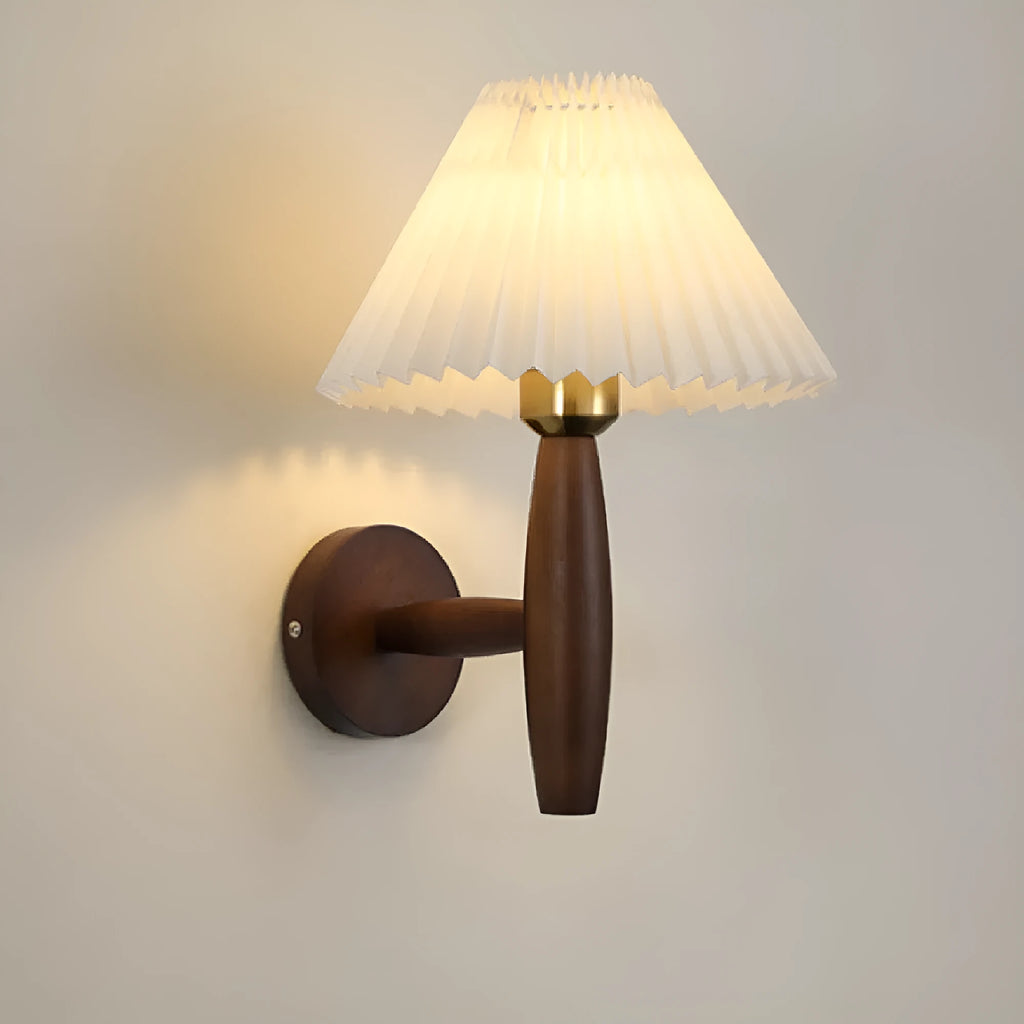 American retro wall lamp with rubber wood frame and fabric elements in walnut finish