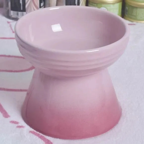 Ceramic pet bowl with raised base and various rim shape options