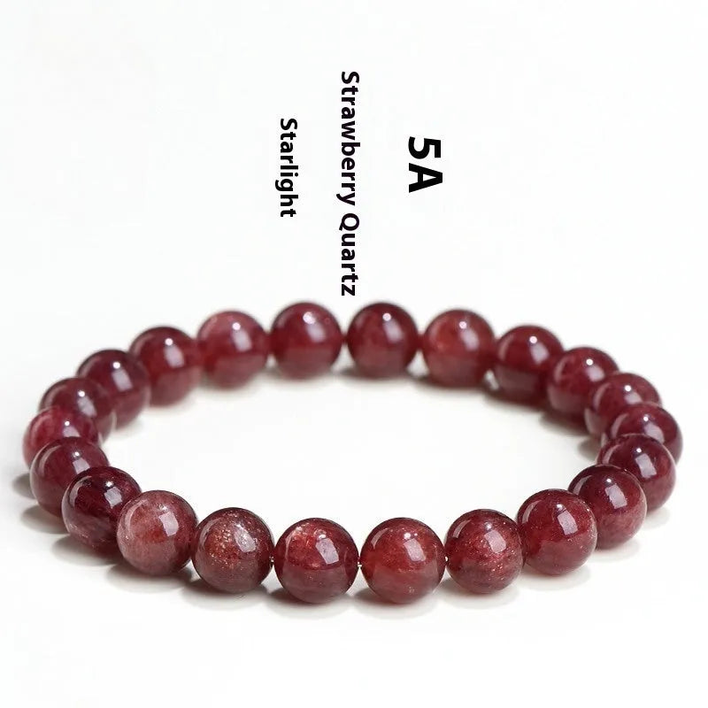 Natural strawberry quartz bracelet with geometric red crystal beads in three size options from 7mm to 10.8mm diameter