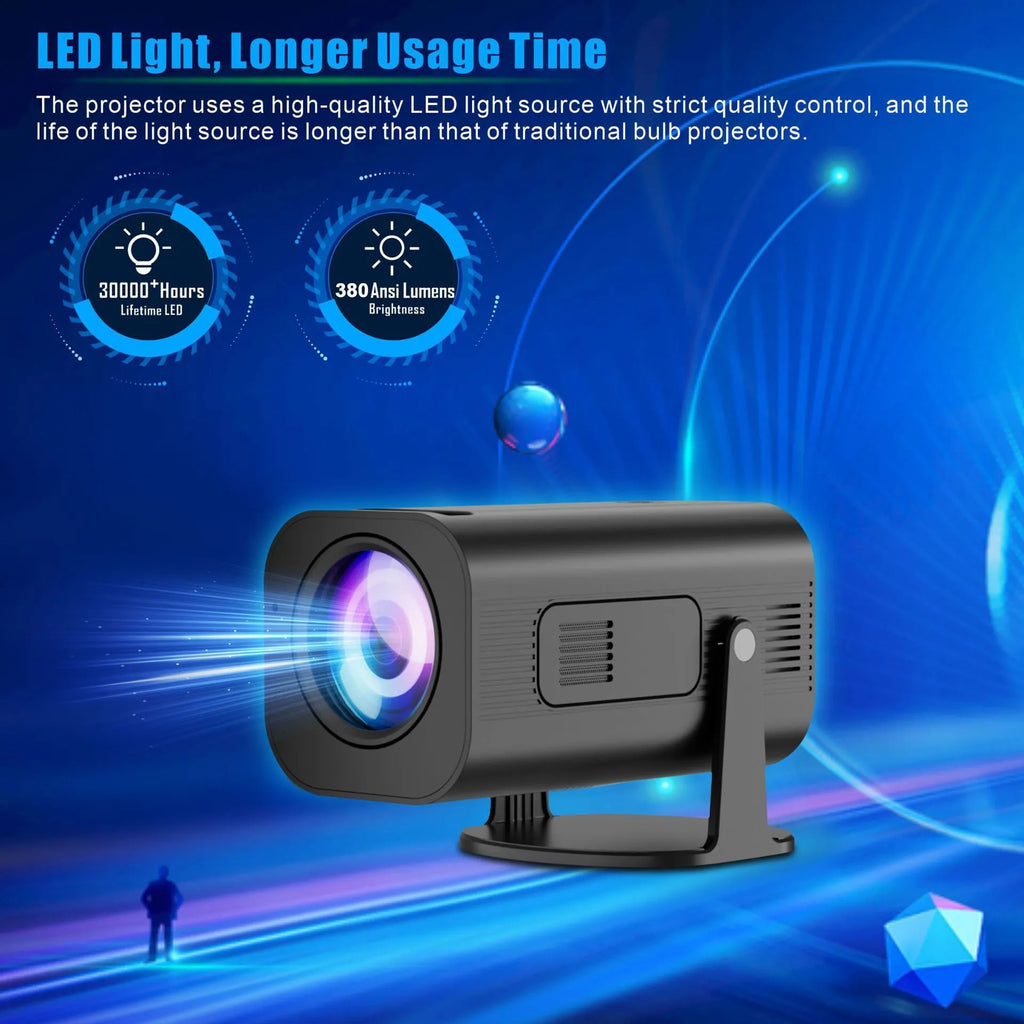 P330 portable mini projector in black or white showing remote control and power cord