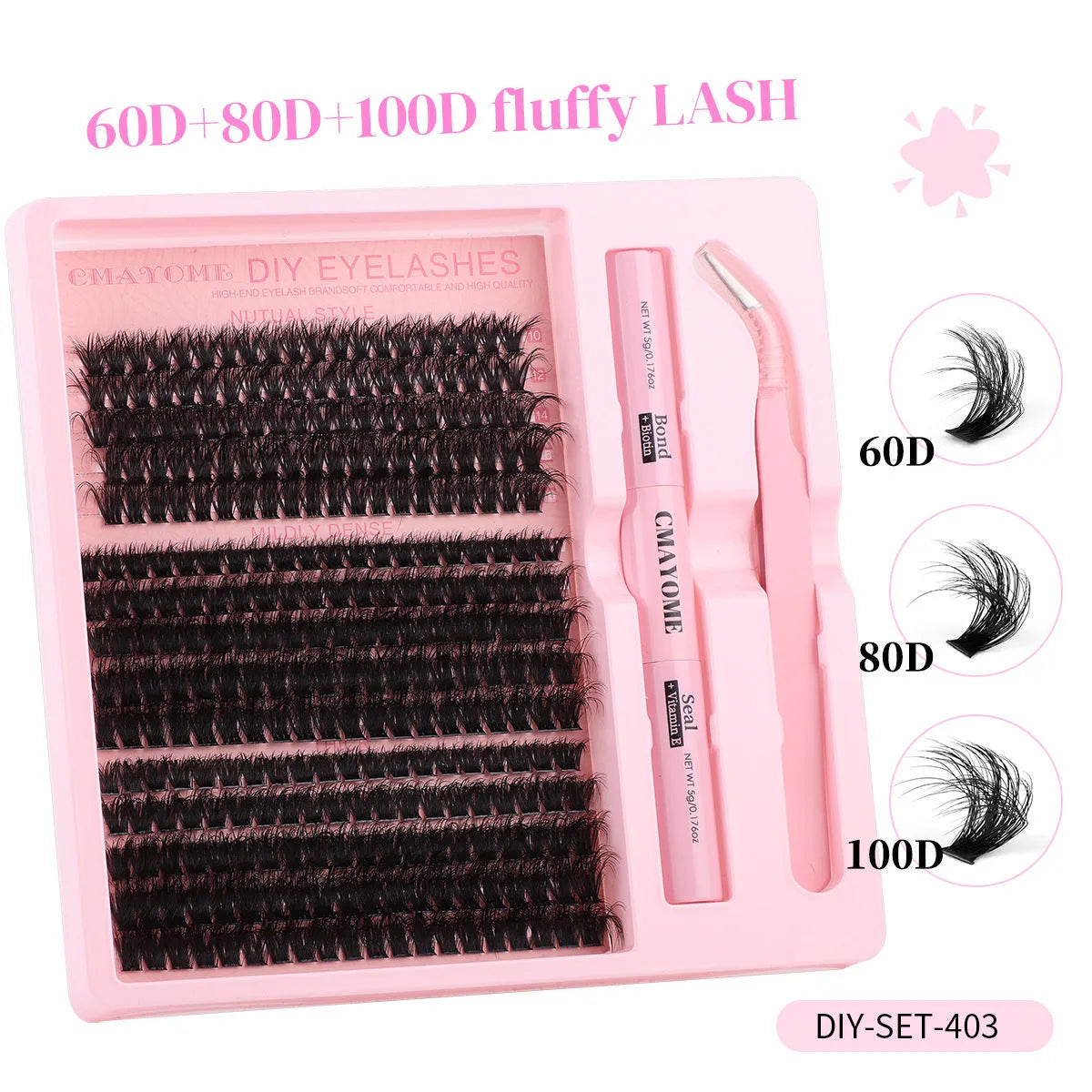 Segment cluster DIY false eyelash extension kit with application tweezers