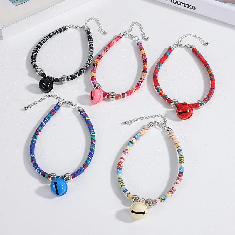 Ethnic pattern pet collar with bell attachment in multiple colour options for cats and puppies