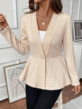 Women's apricot jacquard knit cardigan with one button front closure