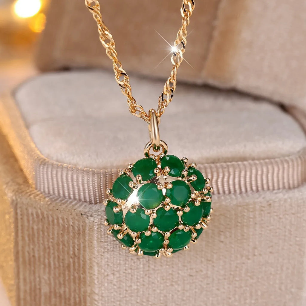 Round geometric emerald diamond necklace with adjustable chain in champagne gold electroplated finish