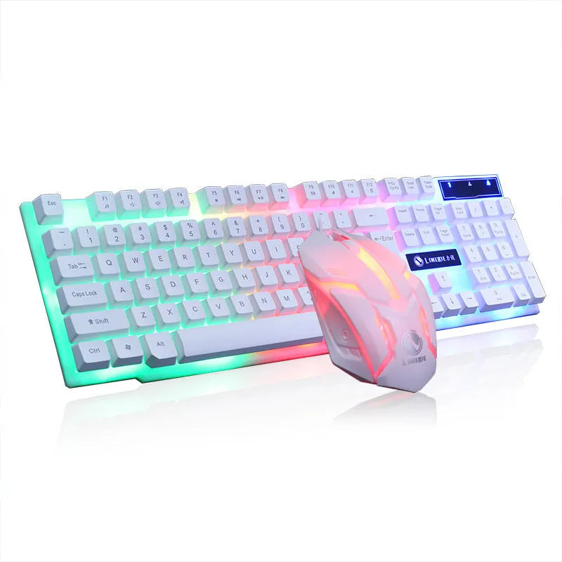 Limei GTX300 mechanical keyboard and mouse set with backlit keys on desktop