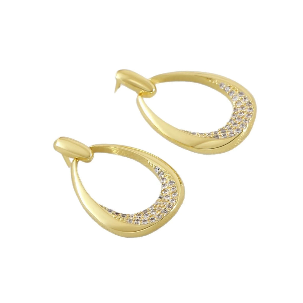 Women's yellow gold geometric drop earrings with copper electroplated finish measuring 2.6cm by 1.7cm