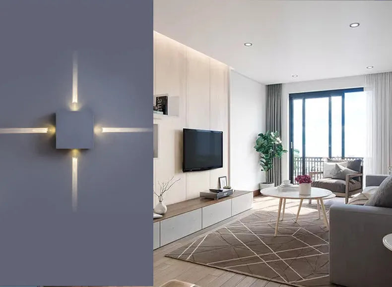 Modern square and round LED wall light with iron shade and aluminium frame