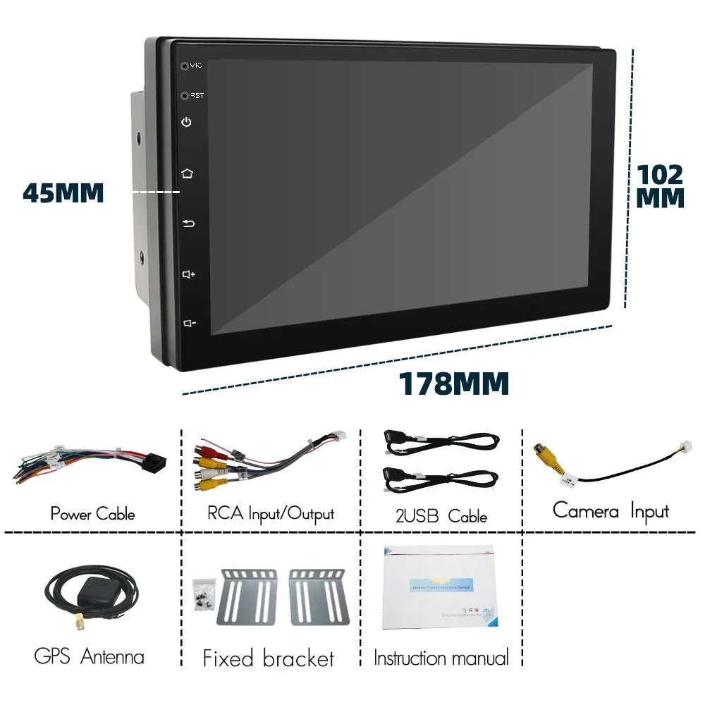 Black universal car MP5 player with 7-inch screen, GPS navigation and integrated radio for manual transmission vehicles