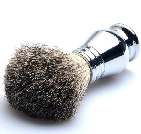 CSB traditional wet shaving kit with badger hair brush, chrome stand, and double edge razor