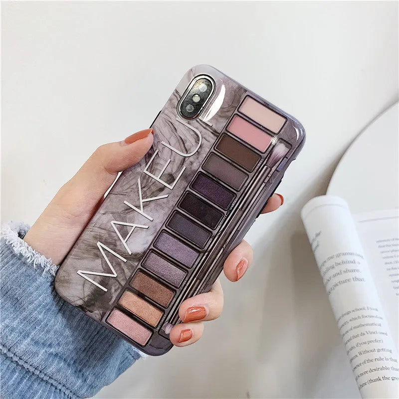 Silicone iPhone case with eye shadow design in flesh and grey colours