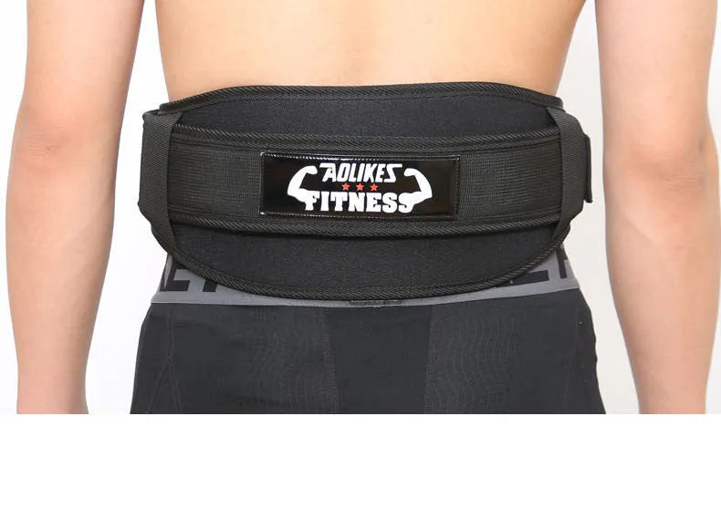 Nylon fitness weightlifting waistband belt in black, red, or yellow, shown in sizes L, M, and XL.