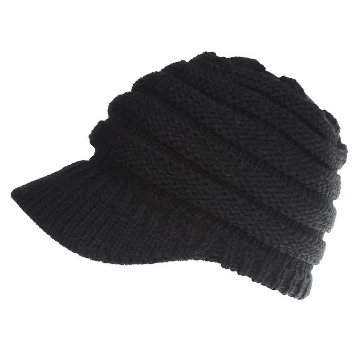 Women's acrylic knitted ponytail beanie hat in multiple colour options