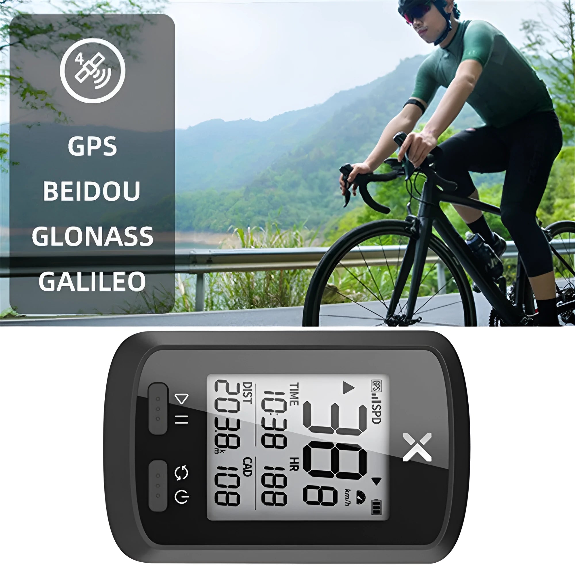 Black digital bicycle stopwatch with large LCD display on a plastic casing