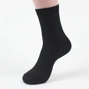 Men's bamboo fibre business socks with small square pattern in black, grey blue, iron grey, navy blue, and silver grey colours