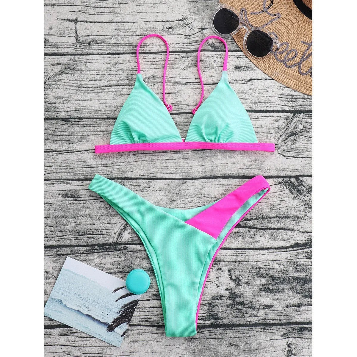 Women's patterned two-piece swimsuit bikini set in nylon fabric