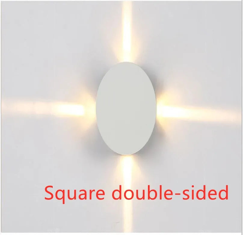 Modern square and round LED wall light with iron shade and aluminium frame