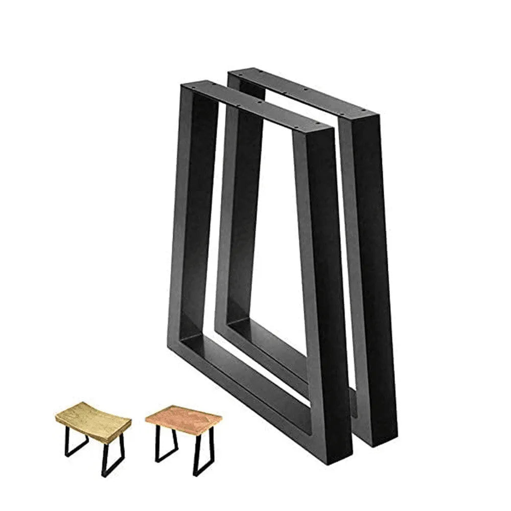 Set of two matte black wrought iron table legs with screws and foot pads for indoor furniture use