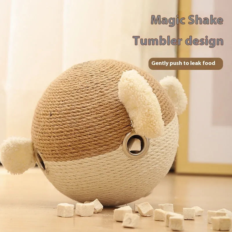 Sisal hemp puffer leakage pet feeder cube puzzle toy for cats and dogs, 15cm size
