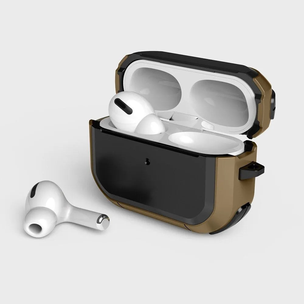 TPU and PC protective shell for Apple AirPods in multiple colour options on a white background.