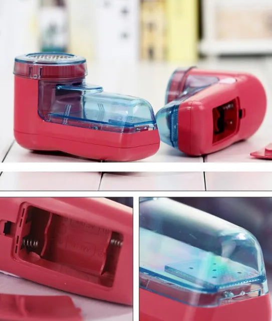 Portable electric lint remover unit showing compact design with collection compartment