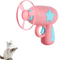 Blue or pink plastic cat toy gun with frisbee launcher for indoor feline play