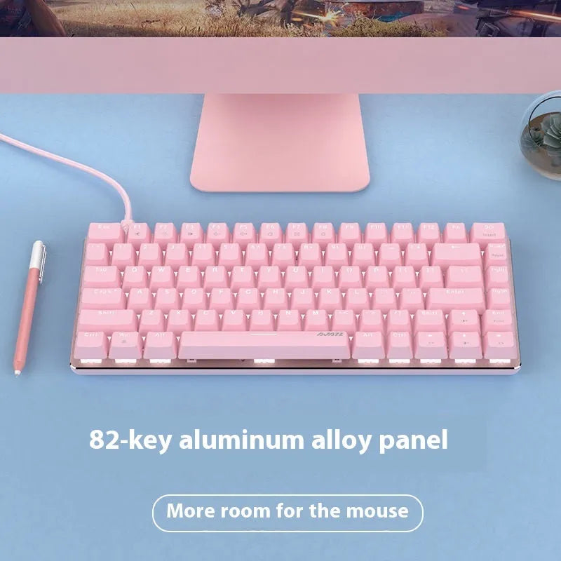 Pink 82-key mechanical keyboard with white backlight and metal construction