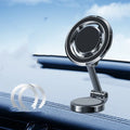 Car phone holder with adhesive magnetic mount and 360-degree rotating bracket in black or silver
