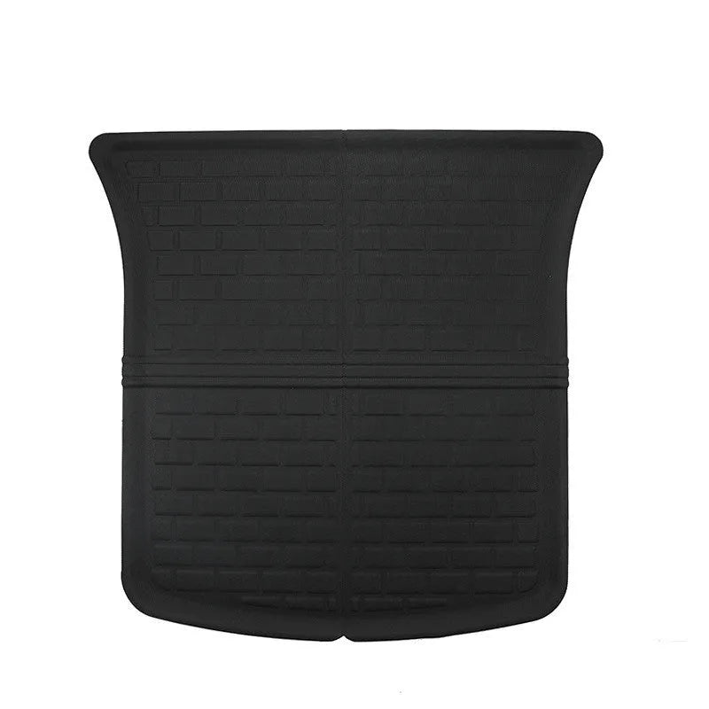 TPR floor mat set for Tesla Model Y showing foot mats, tailbox mats, and storage box mats