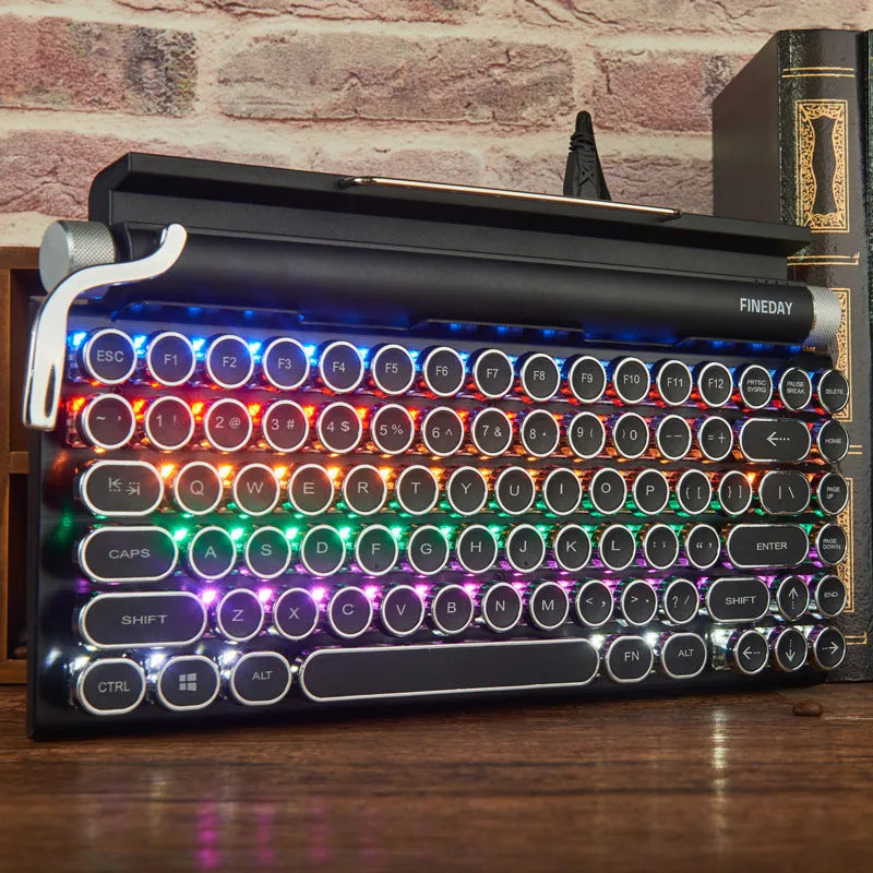 Black retro typewriter style mechanical keyboard with backlight