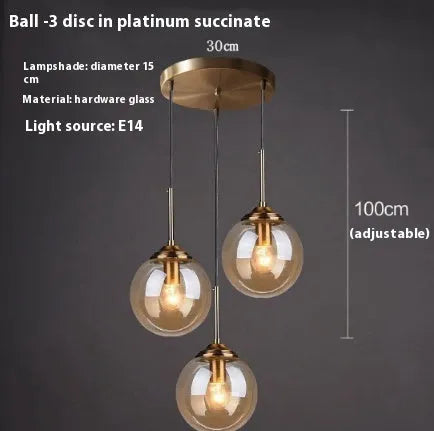 Modern round glass ball chandelier with spherical elements in Nordic style for living room or dining room