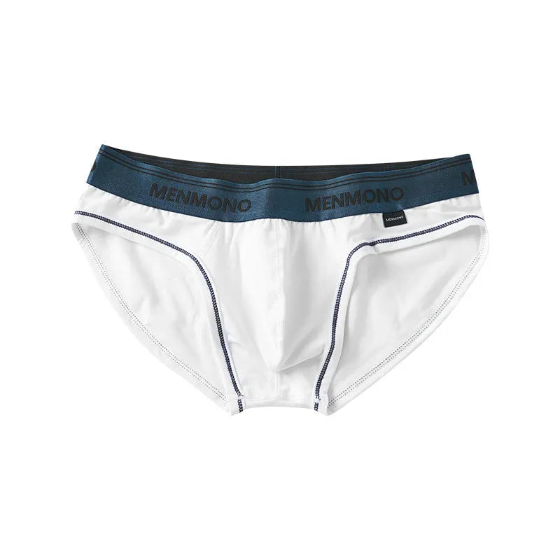 Men's low-waist cotton briefs shown in a two-tone colour combination, such as black with red trim.