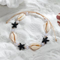 Women's white plastic resin starfish shell pearl anklet on foot with adjustable waterproof wax line