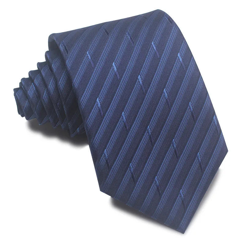 Men's 8cm polyester jacquard striped business tie in red black and blue formal arrow type