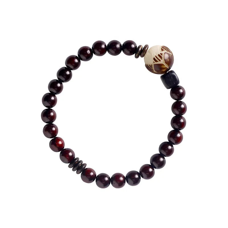 Rosewood flower bracelet with 10mm retro design and 6mm ring details