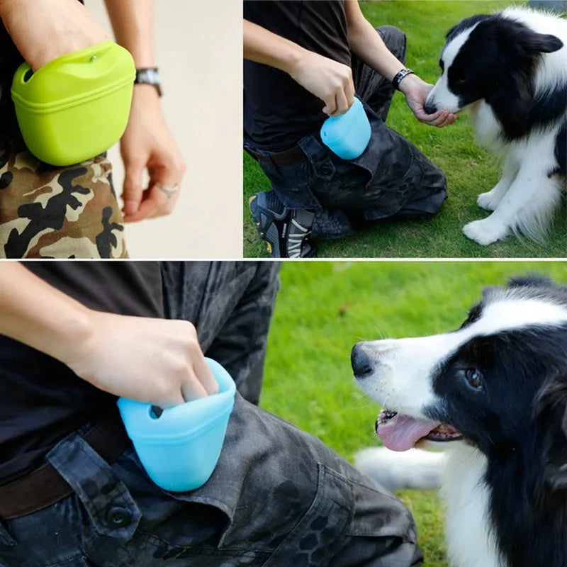 Silicone dog training treat waist bag with clip and magnetic closure in multiple colours