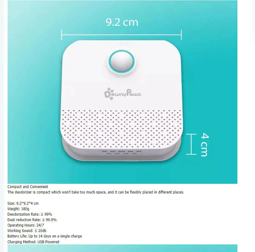 White DownyPaws smart cat litter box odor purifier unit showing compact cubic design.
