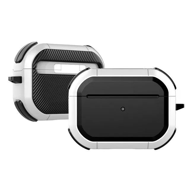 TPU and PC protective shell for Apple AirPods in multiple colour options on a white background.