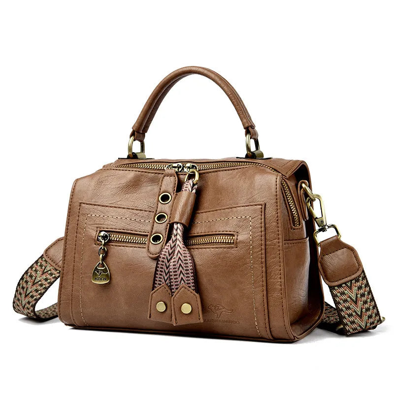 Soft PU crossbody bag for women in horizontal square shape with sandwich pocket
