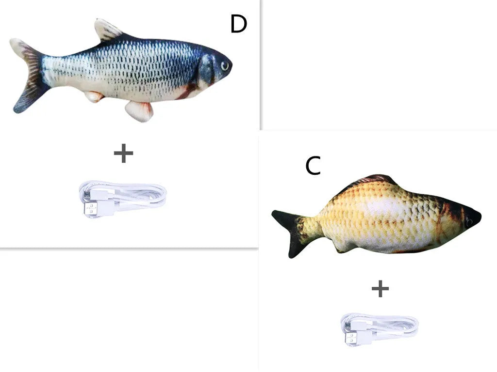 Electronic jumping fish cat toy with USB charging cable, 30cm multicolour fish design