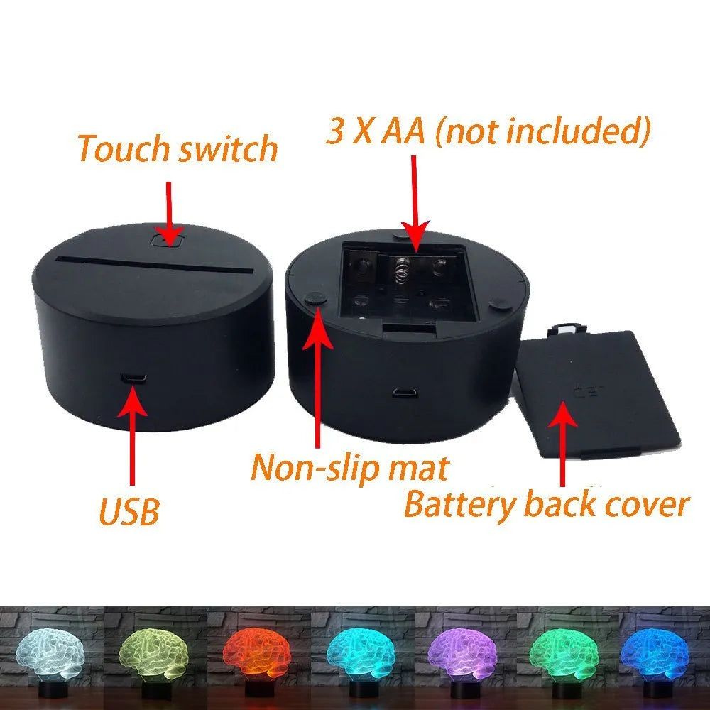 3D LED desk lamp with remote control showing colourful acrylic visual illusion design