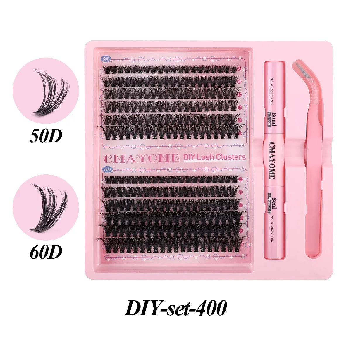DIY individual false eyelash clusters in natural thick mixed split type on 15.5cm by 15cm card