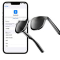 Black AI smart glasses with Bluetooth audio functionality and touch controls