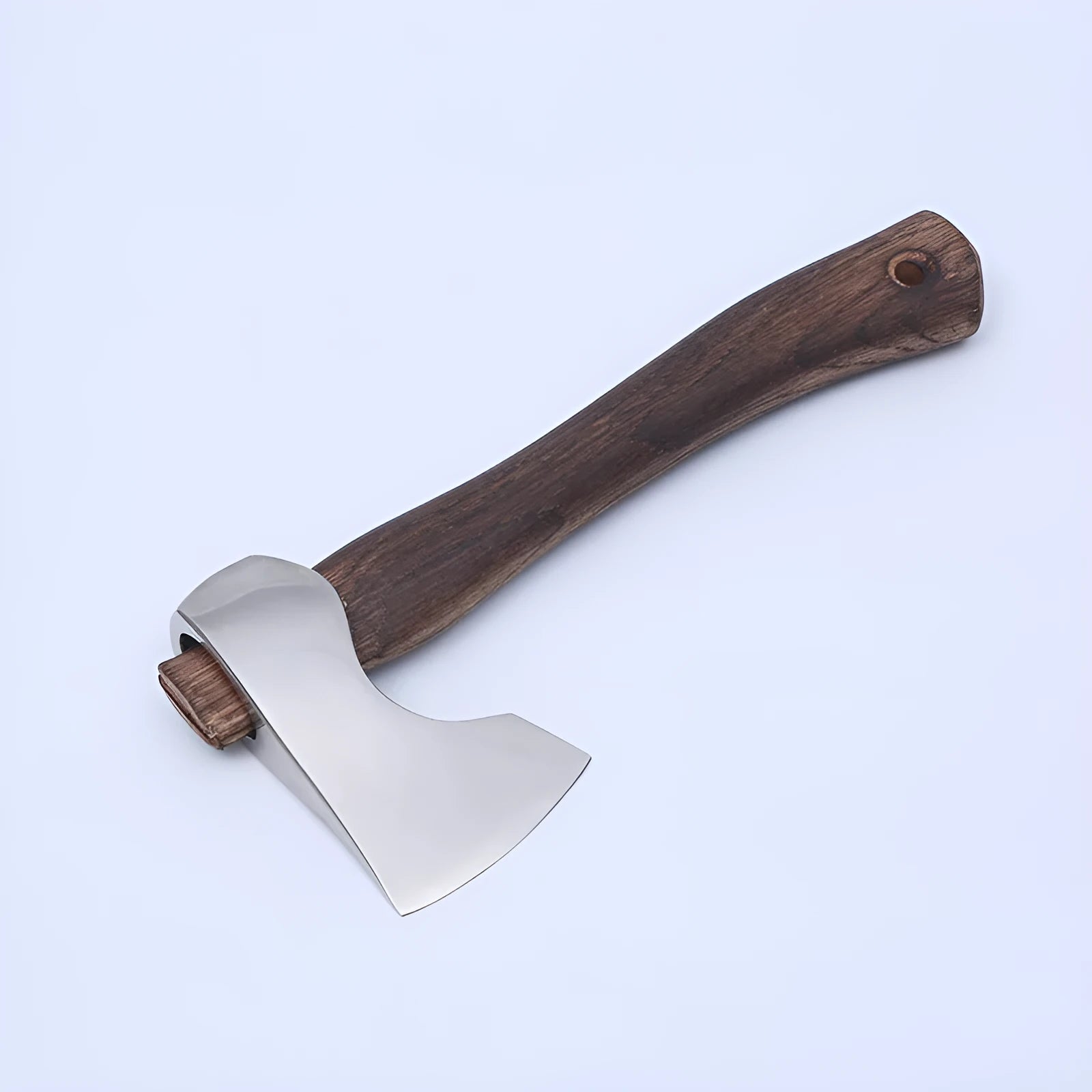 Camping axe with wooden handle and high carbon steel blade for outdoor logging tasks