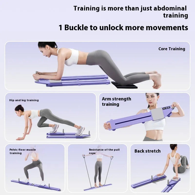 Split multifunctional skiing machine trainer in purple colour with 85cm supine board