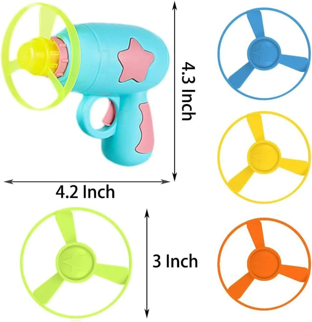 Blue or pink plastic cat toy gun with frisbee launcher for indoor feline play
