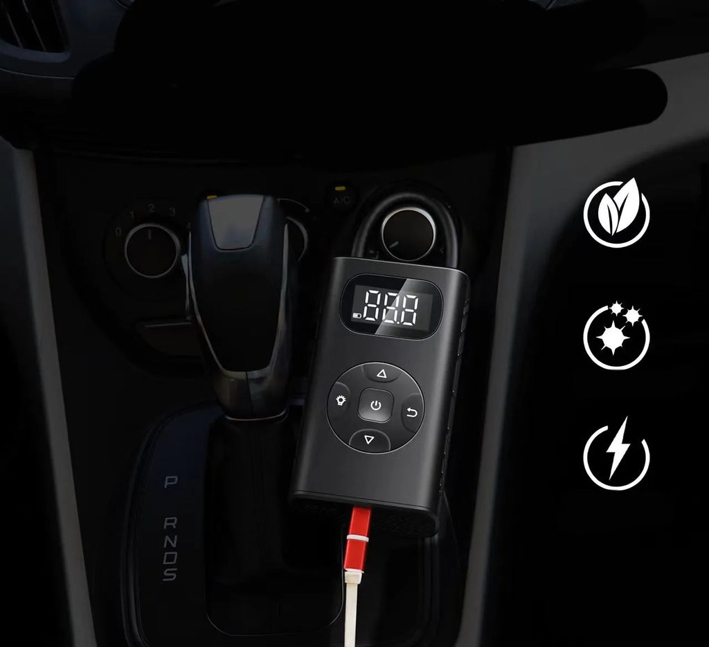 Black aviation aluminium portable tyre inflator pump with digital display and 16 cm tube