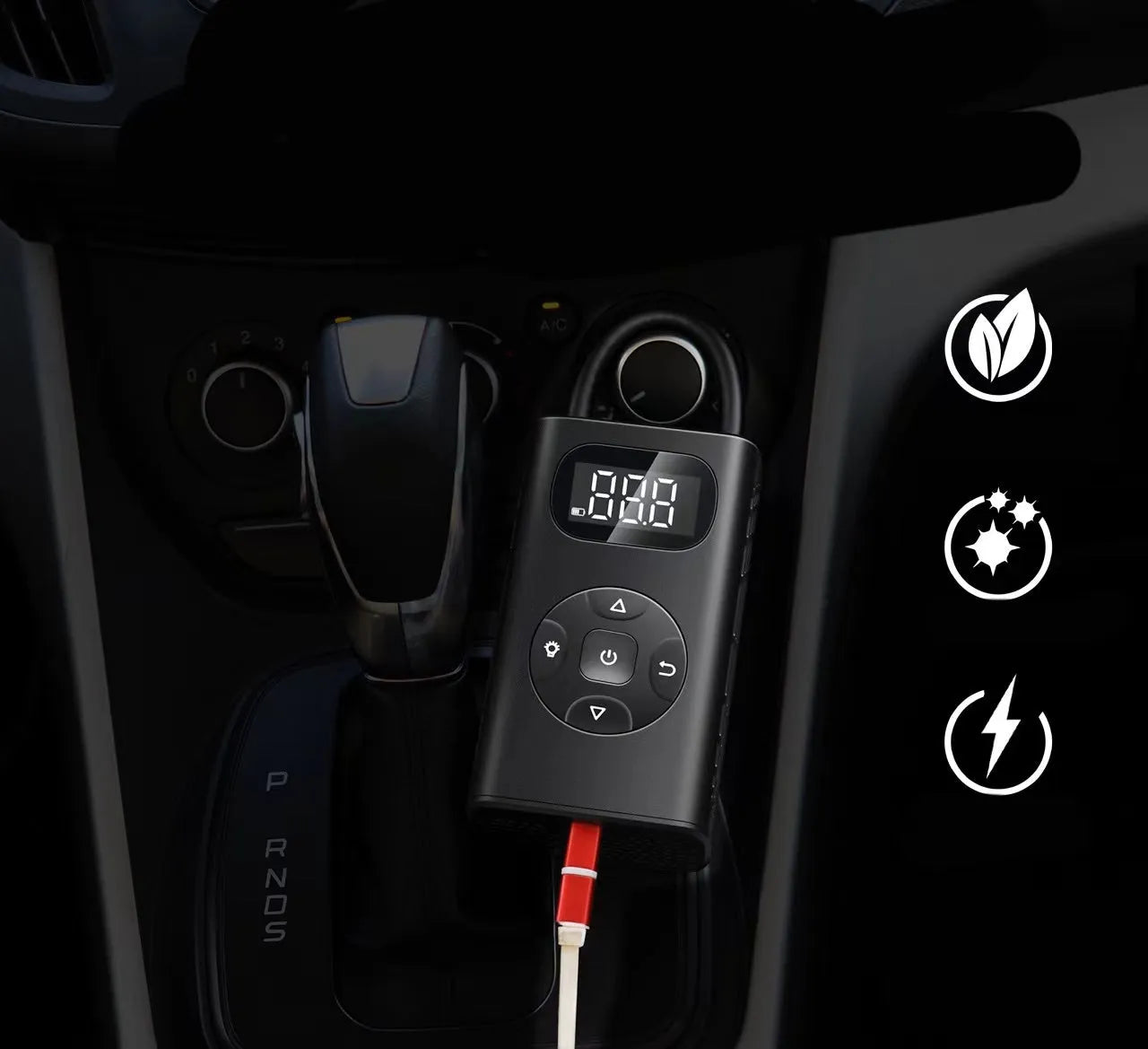 Black aviation aluminium portable tyre inflator pump with digital display and 16 cm tube