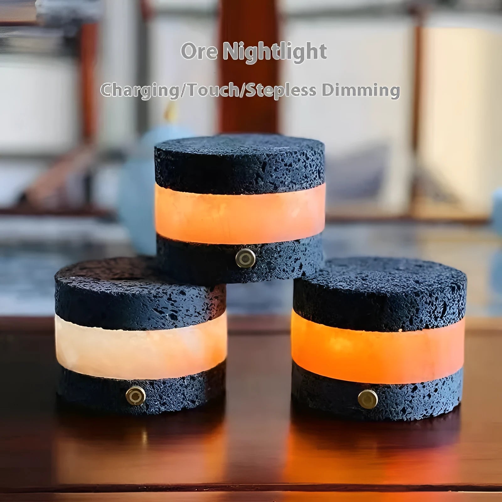 Orange volcanic rock USB charging lamp with essential oil diffusion and LED night light