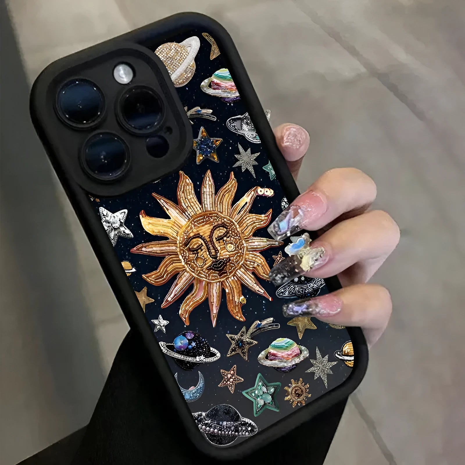 Black TPU phone case with retro starry sky design for Apple iPhone
