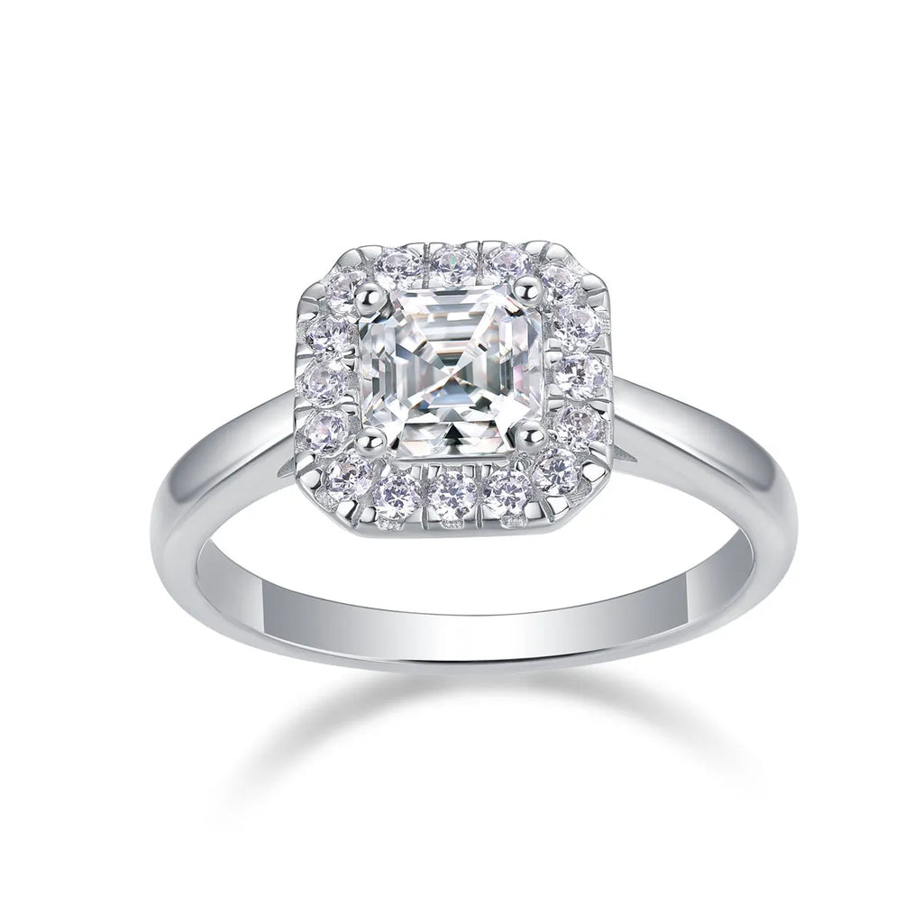 Fangyuan moissanite wedding ring set with square 5.5x5.5mm stone, S925 silver platinum plated, in gift box